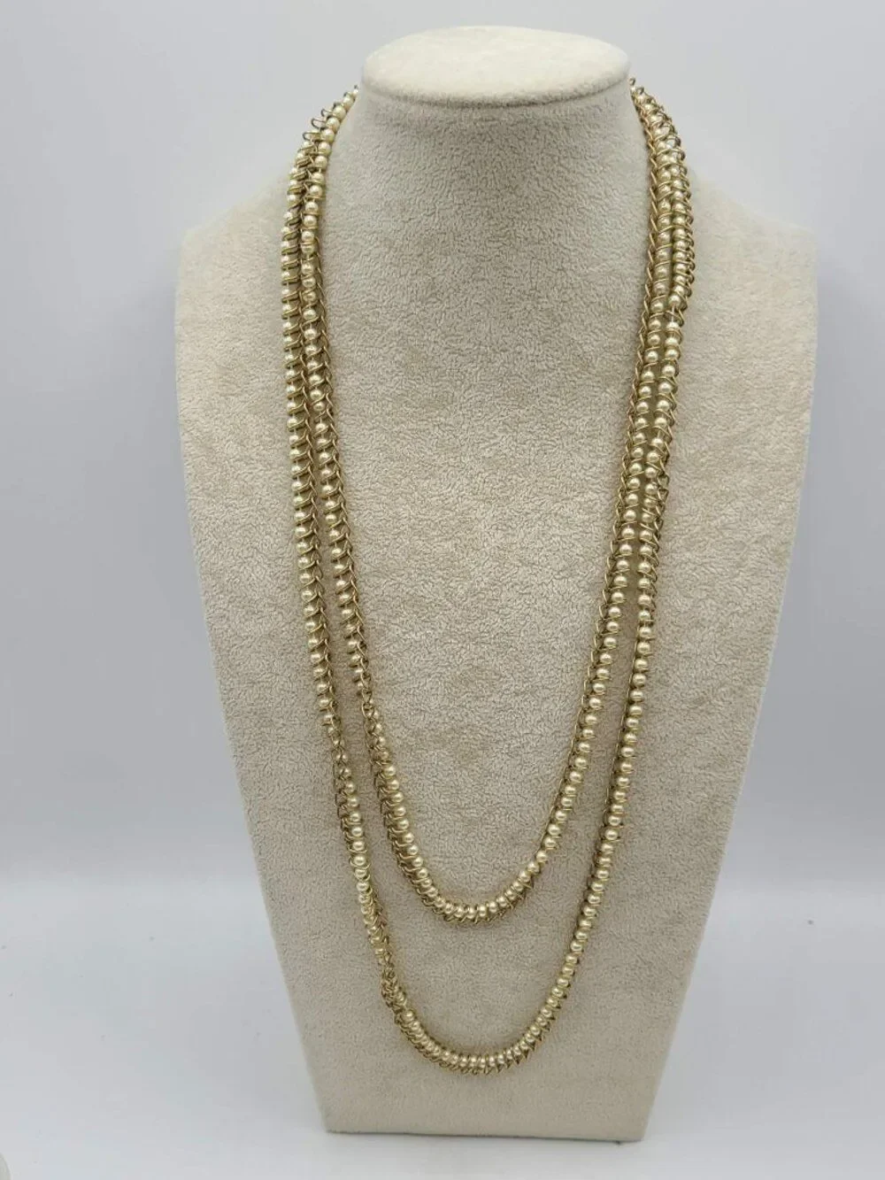 J Crew Small Pearl in Gold Tone Long Chain Necklace